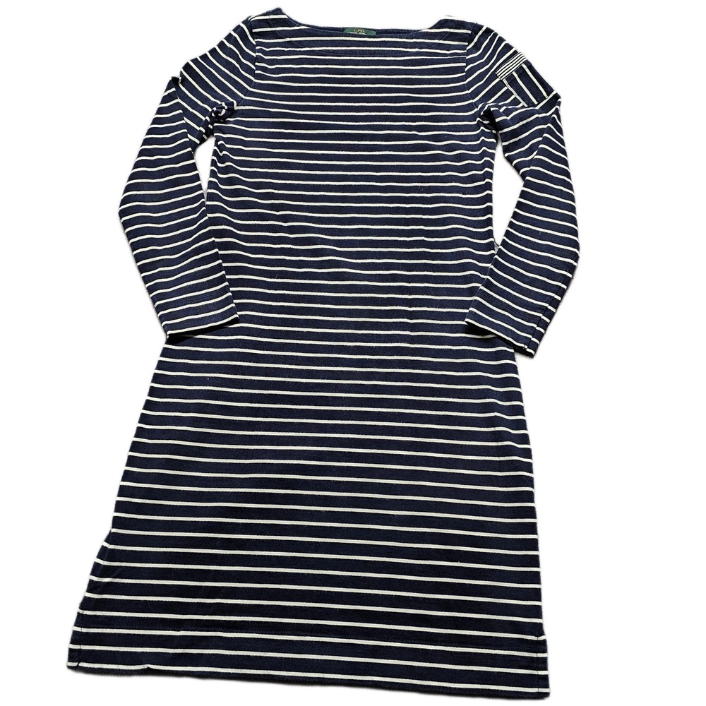 Lauren Ralph Lauren Shift Dress Womens XS Navy White Striped Boat Neck Pullover